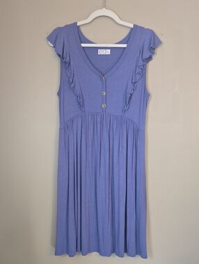 Maurices - Women’s Blue Ruffle-Trim V-Neck Dress